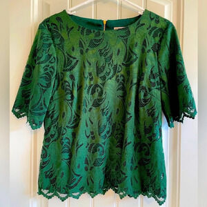 Dress Barn db established 1962 Dark Green Lace Elbow Sleeve Back Zip Blouse